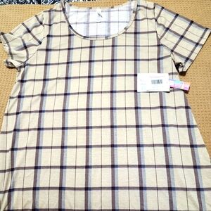 Lularoe classic t sz xl. Tan w/ burgundy and blue plaid.